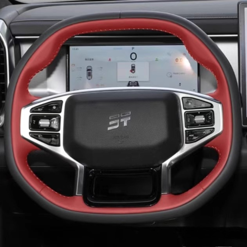 Car Steering Wheel Cover Anti Slip Breathable - Hand Stitched wine red Black Genuine