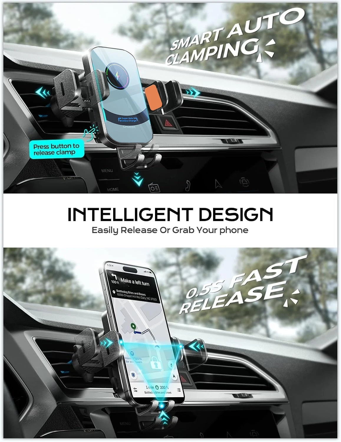 UYUXIO Wireless Car Charger Su - Magnetic Phone Holder For Car Vent recension och pris