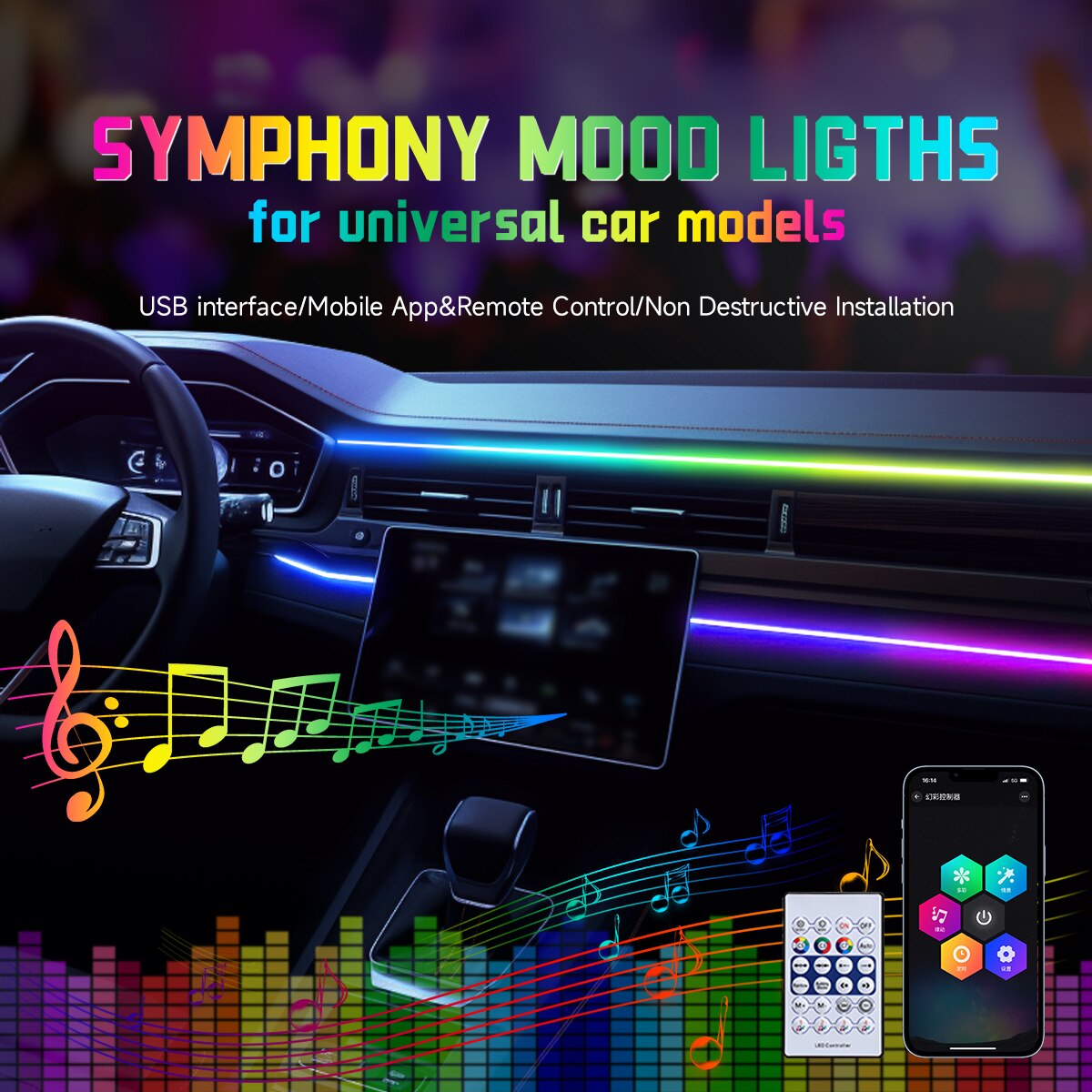 Car LED Ambient Light USB 64 C - Led Ambient Interior Car Lights App Control recension och pris