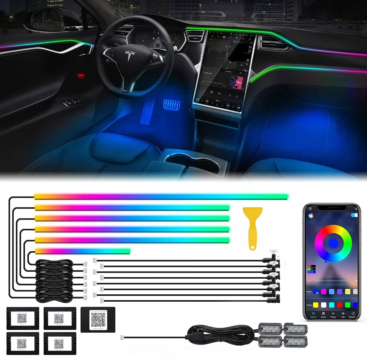 18in1 Neon Car Interior Ambien - Led Ambient Interior Car Lights App Control recension och pris