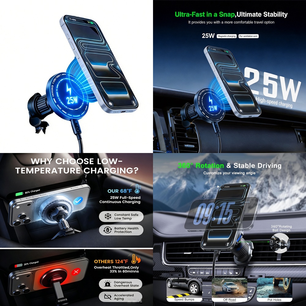 Strong 25W Magnetic Wireless C - Magnetic Phone Holder For Car Vent recension och pris
